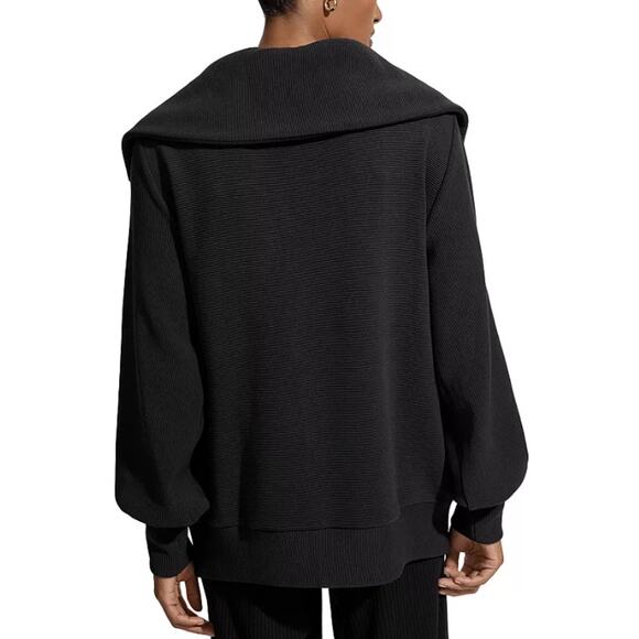 Varley Ells Jacket Ribbed Ottoman Long Balloon Sleeve Oversized Sweatshirt Black - Picture 3 of 16